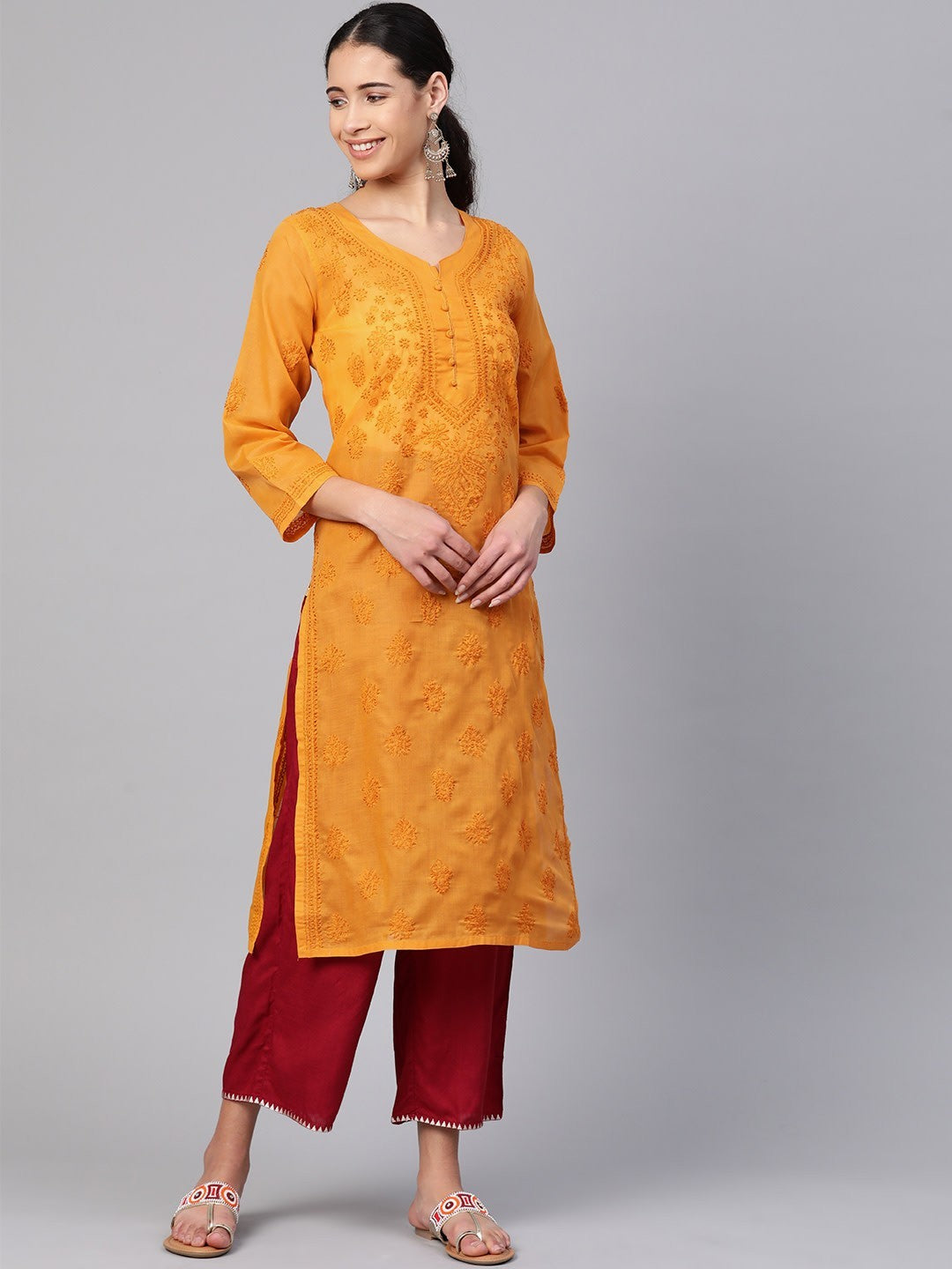 Mustard-Cotton-Lucknowi-Chikan-Kurta-Only