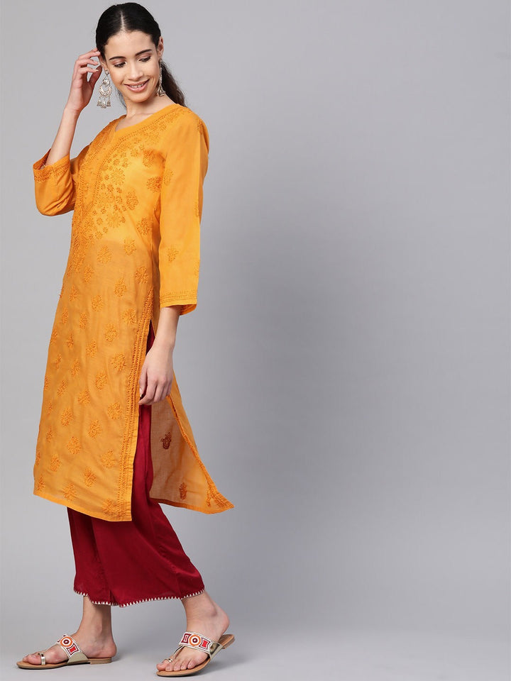 Mustard-Cotton-Lucknowi-Chikan-Kurta-Only