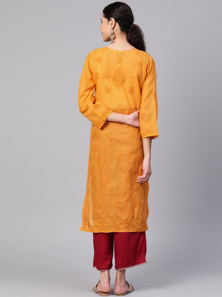 Mustard-Cotton-Lucknowi-Chikan-Kurta-Only