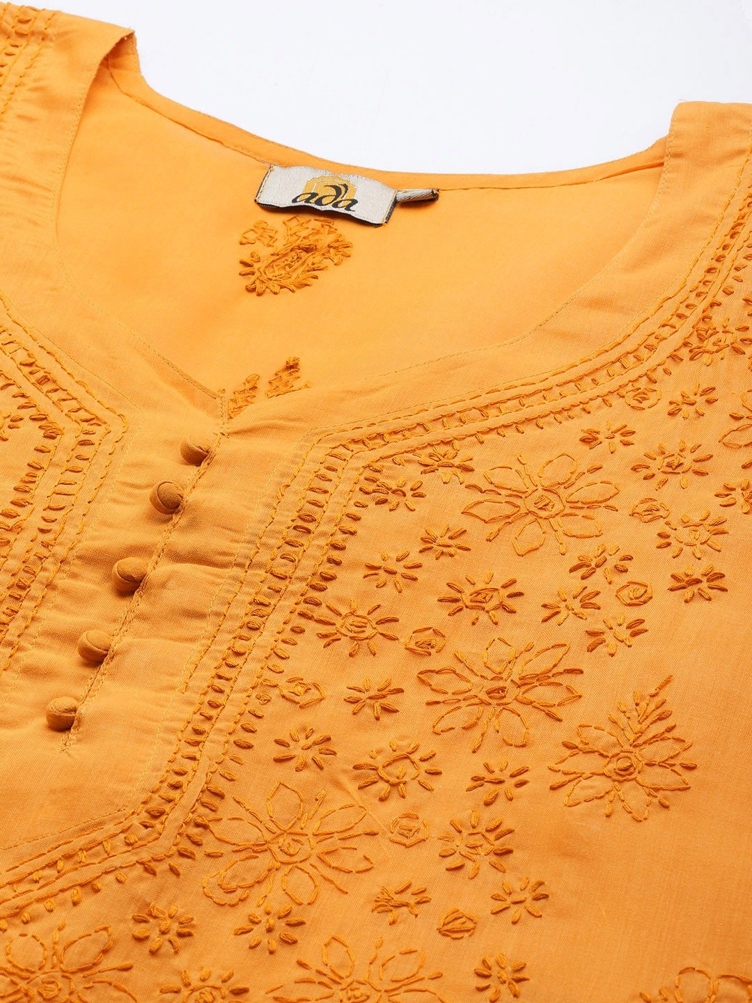 Mustard-Cotton-Lucknowi-Chikan-Kurta-Only