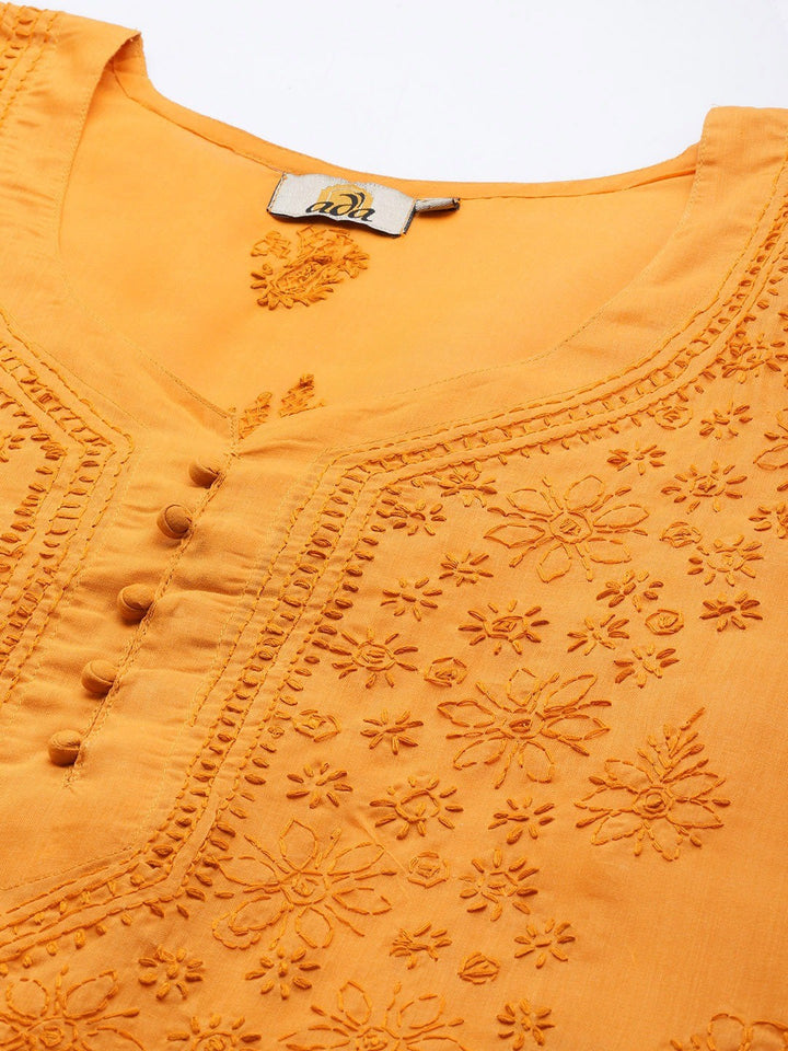 Mustard-Cotton-Lucknowi-Chikan-Kurta-Only