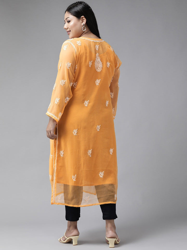 Mustard Faux Georgette Chikankari Straight Kurti