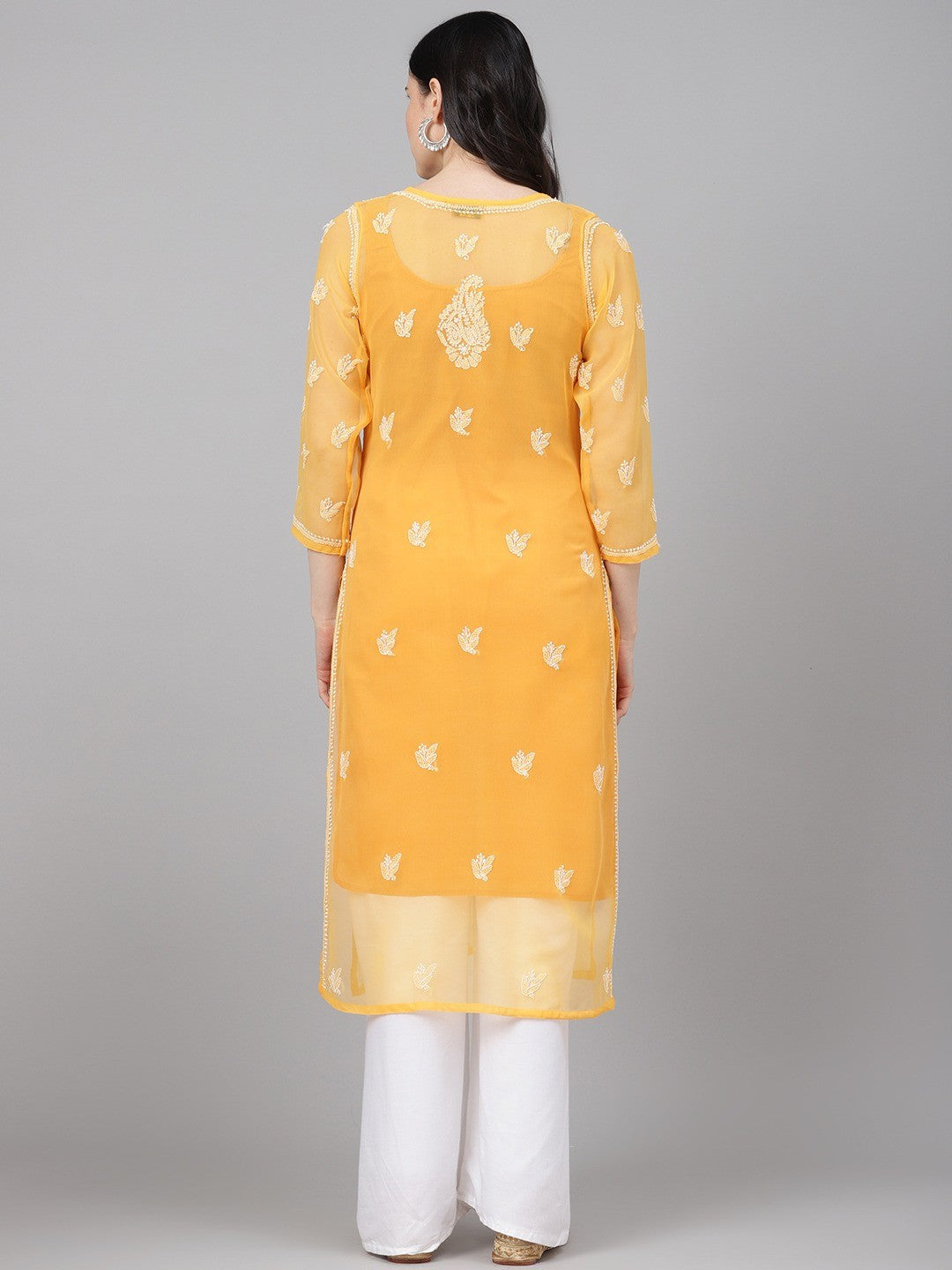 Mustard Faux Georgette Chikankari Straight Kurti