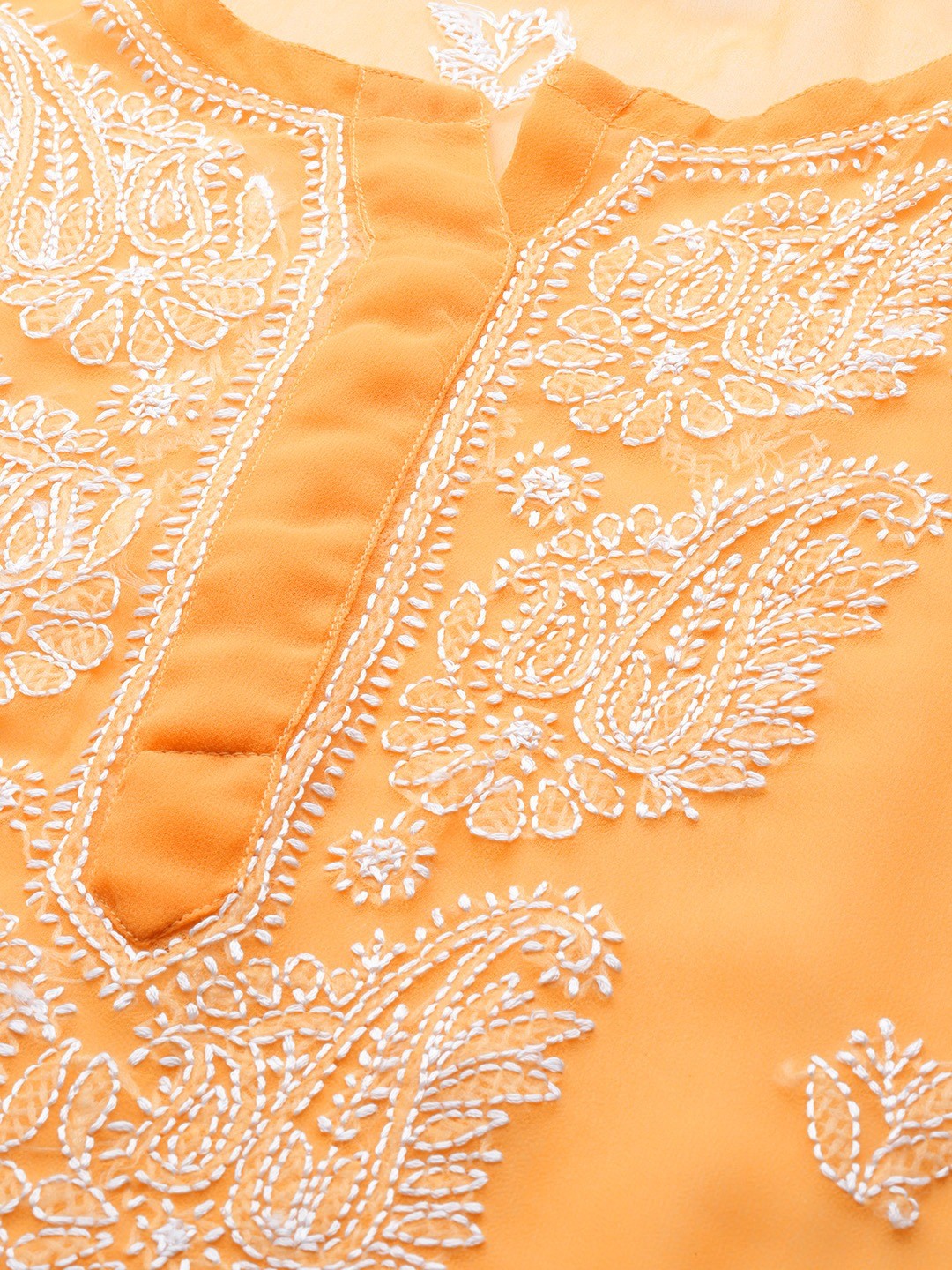 Mustard Faux Georgette Chikankari Straight Kurti