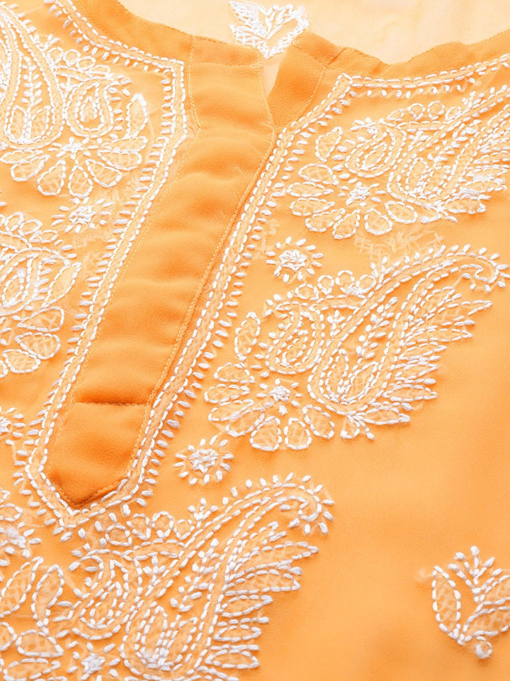 Mustard Faux Georgette Chikankari Straight Kurti
