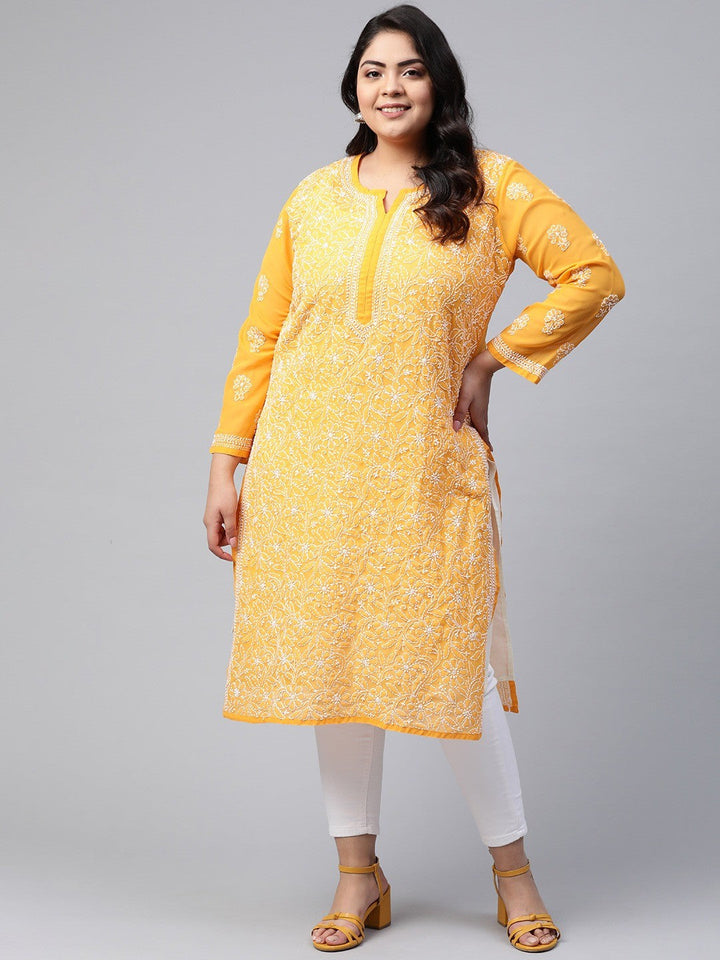 Mustard-Georgettelucknowi-Chikan-Kurta-Only