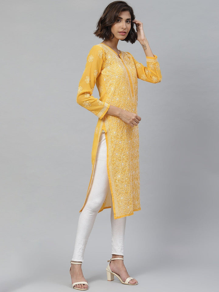 Mustard-Georgettelucknowi-Chikan-Kurta-Only