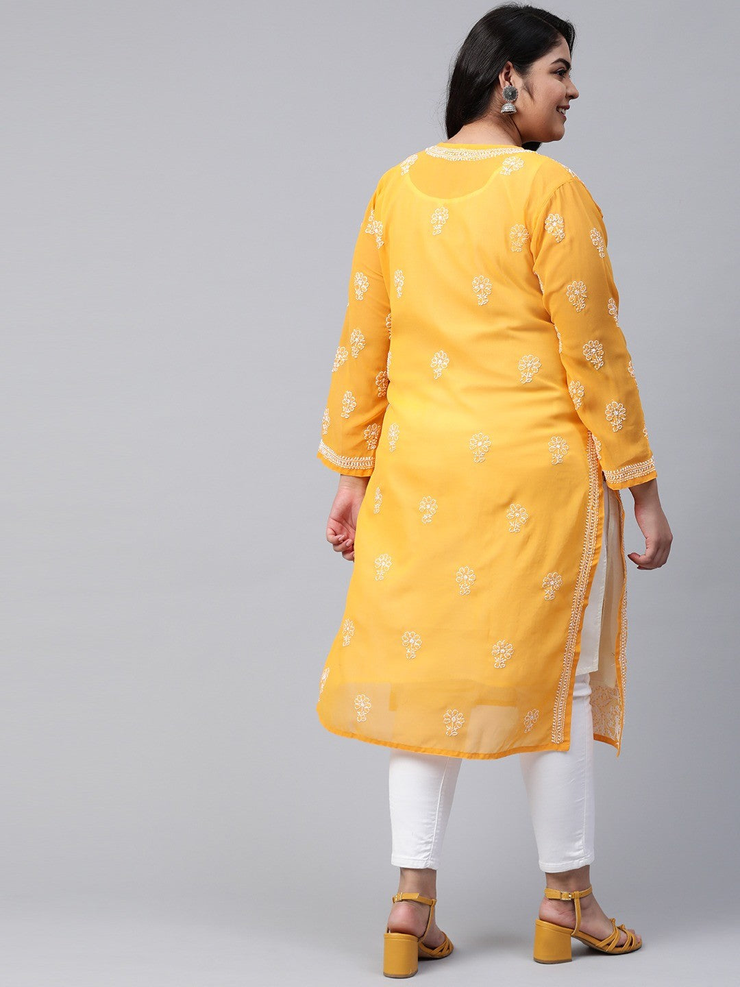 Mustard-Georgettelucknowi-Chikan-Kurta-Only