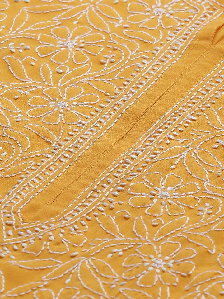 Mustard-Georgettelucknowi-Chikan-Kurta-Only