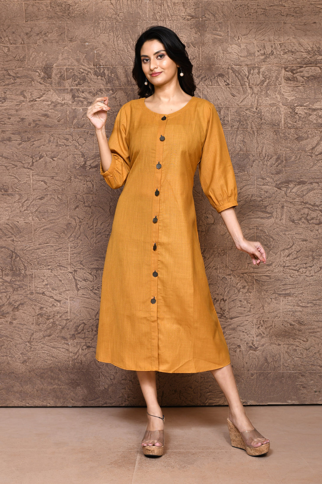 ZERESOUQ-Mustard-Pure-Slub-Cotton-A-Line-Dress-With-Pockets