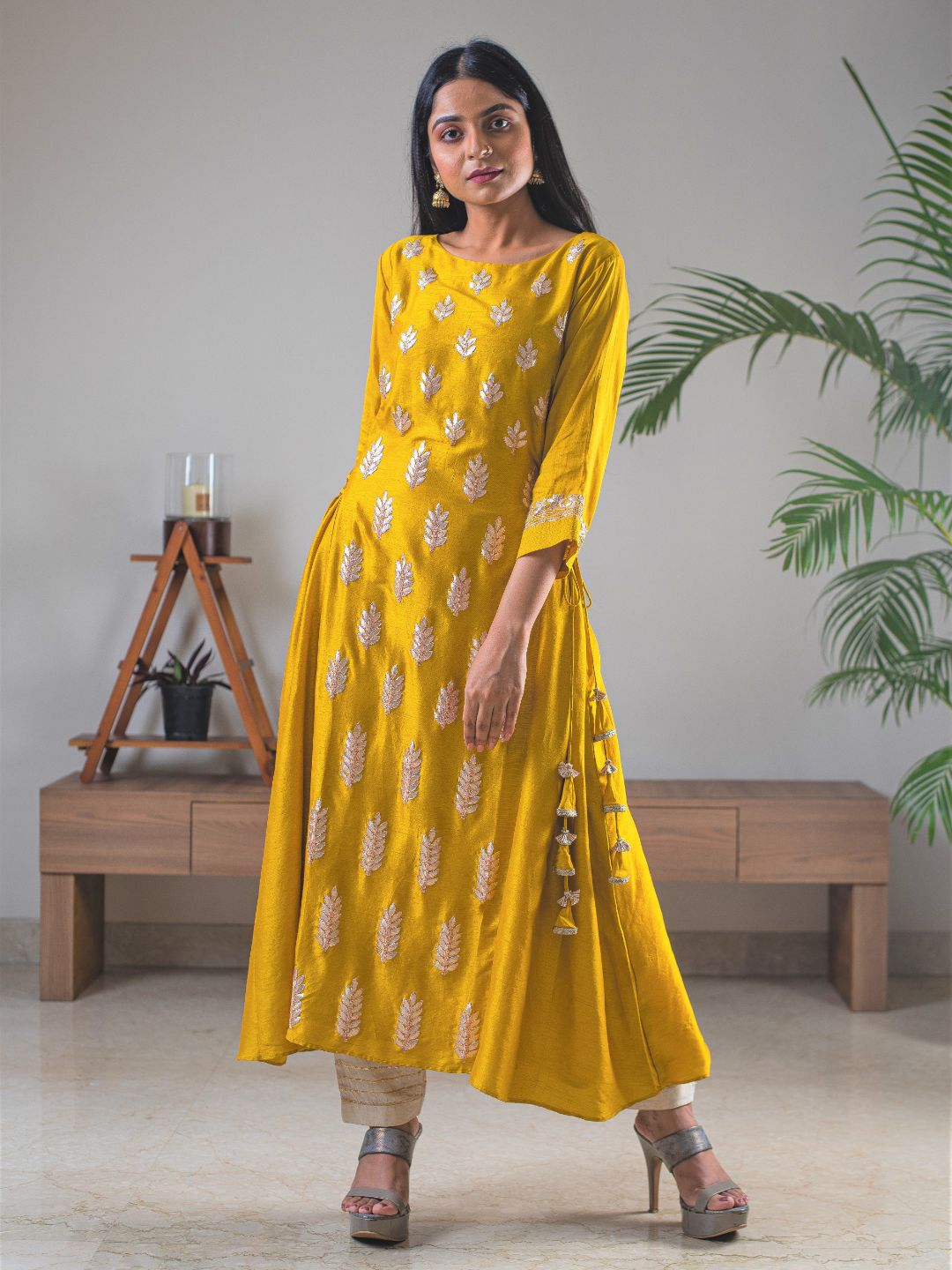 Mustard-Silk-Gotta-Patti-Kurta-With-Pants