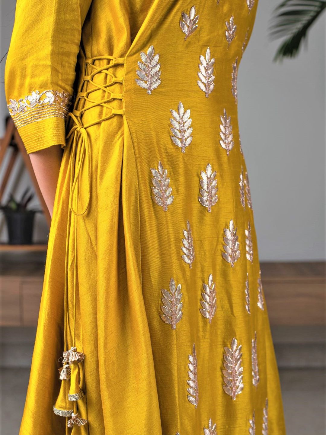 Mustard-Silk-Gotta-Patti-Kurta-With-Pants