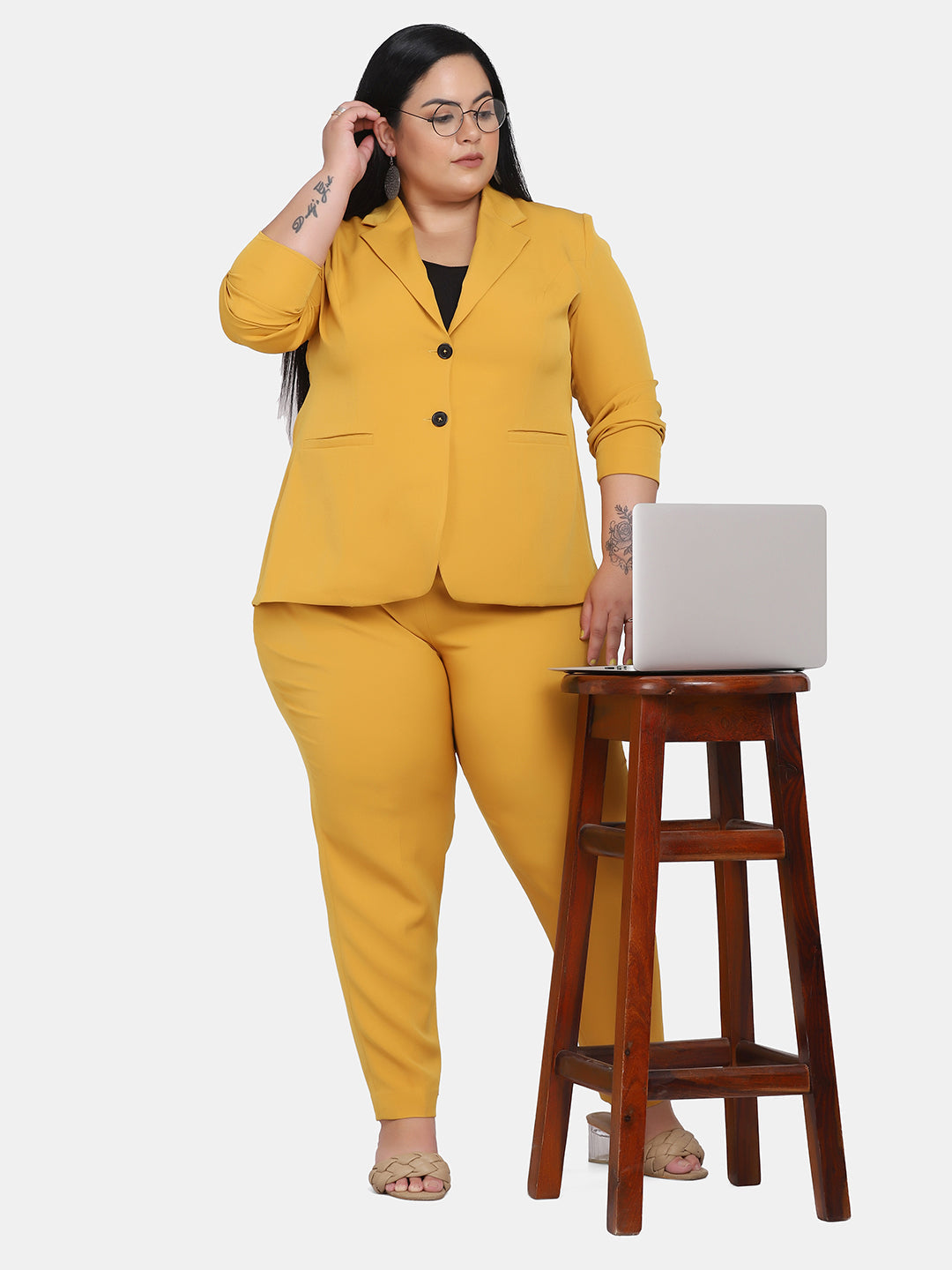 Mustard Yellow Stretch Suit With Pant
