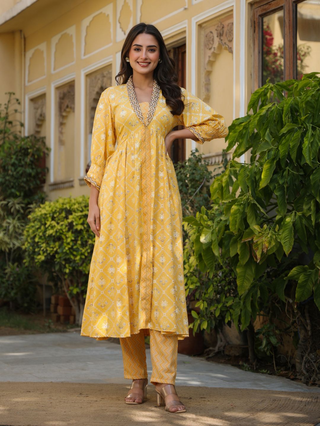 Muthalaa-Yellow-Rayon-Anarkali-Kurta-&-Pant