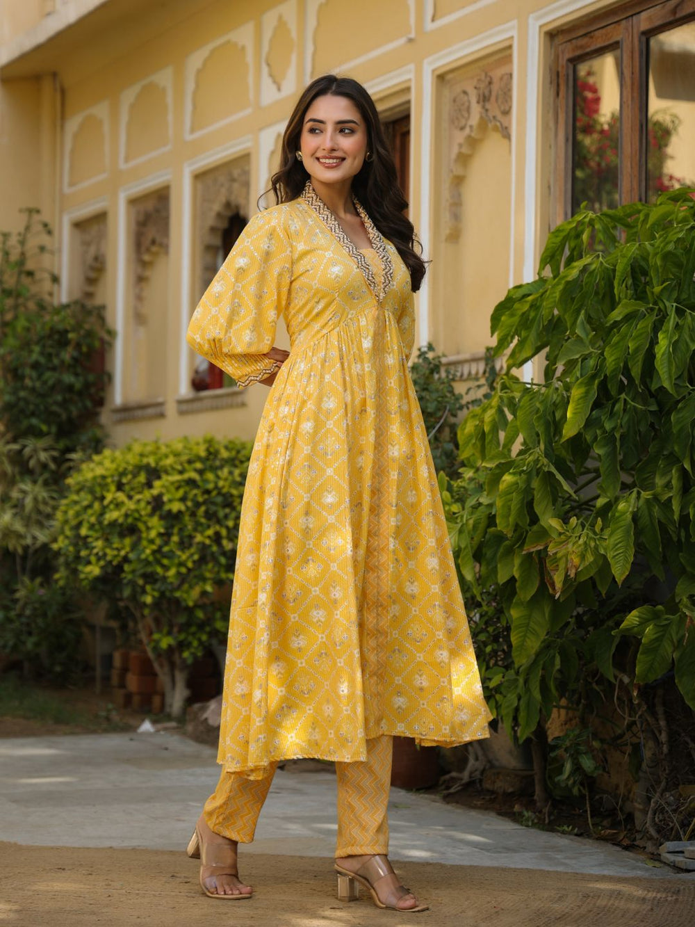 Muthalaa-Yellow-Rayon-Anarkali-Kurta-&-Pant