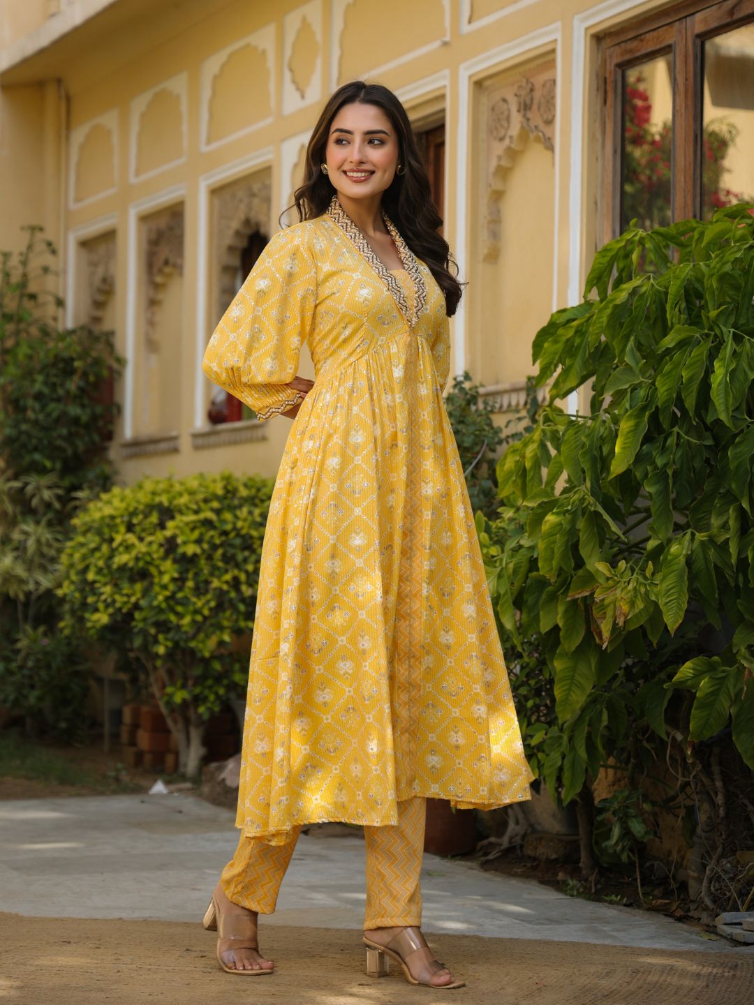 Muthalaa-Yellow-Rayon-Anarkali-Kurta-&-Pant