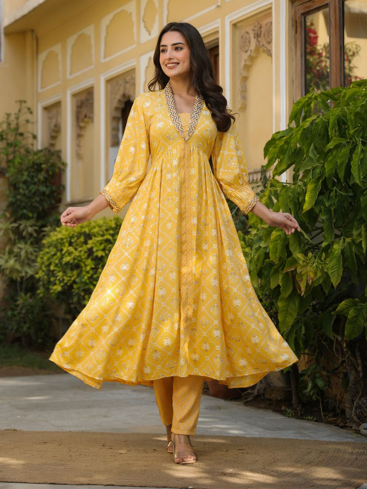 Muthalaa-Yellow-Rayon-Anarkali-Kurta-&-Pant