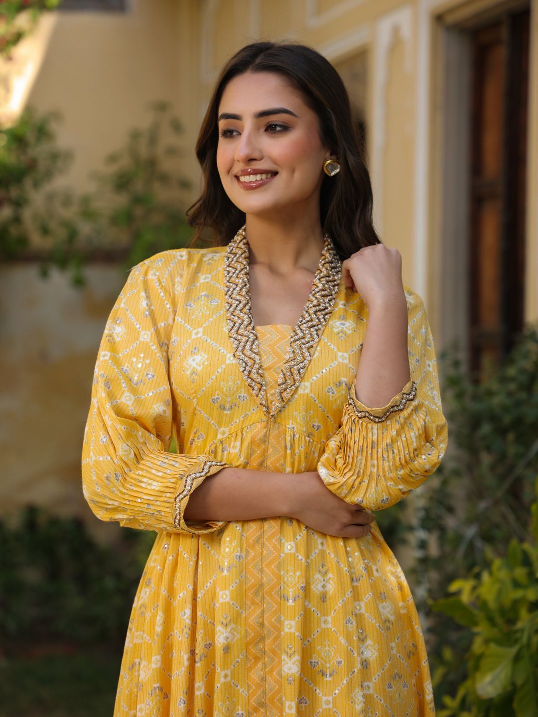 Muthalaa-Yellow-Rayon-Anarkali-Kurta-&-Pant