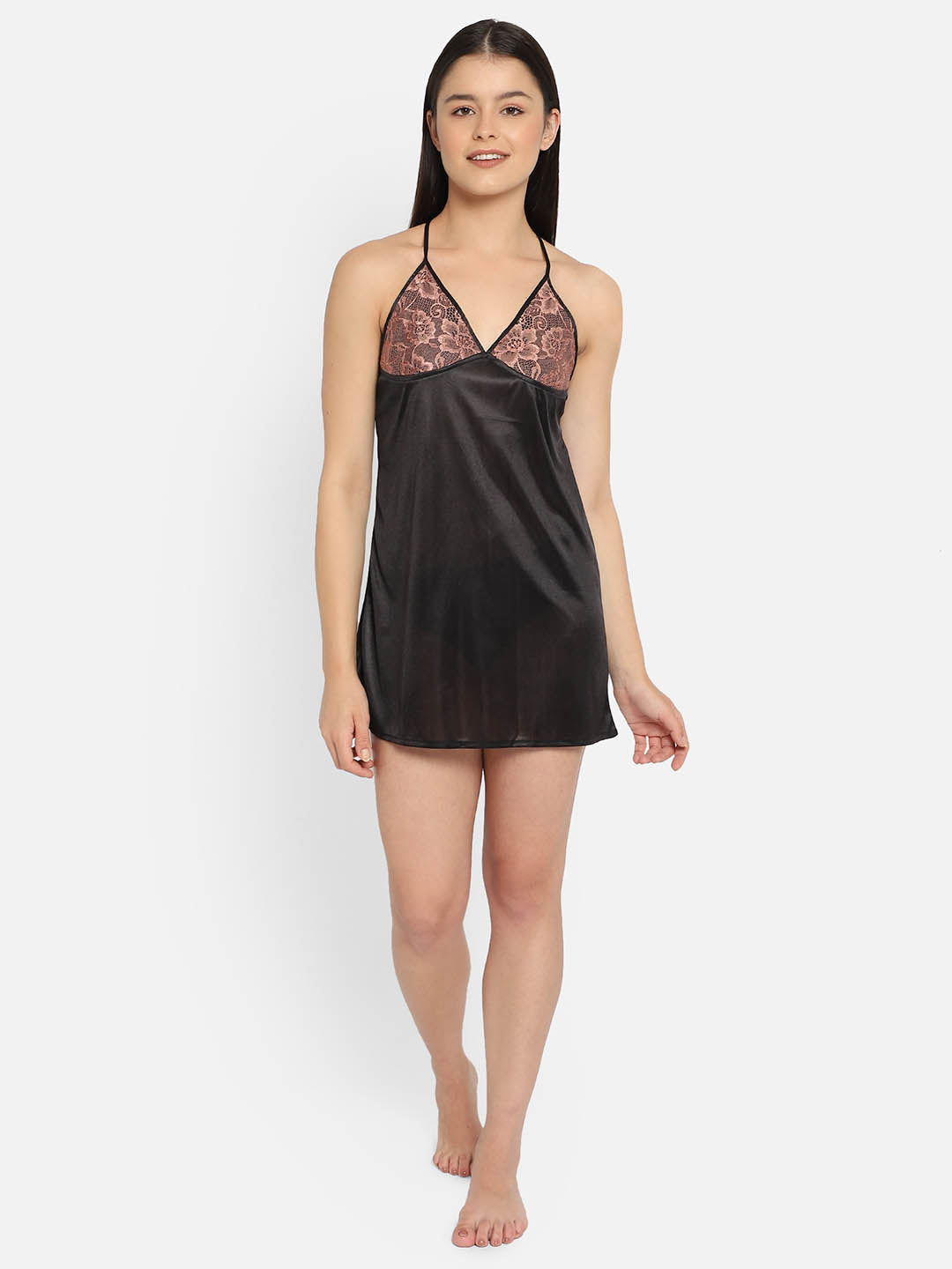 Satin Babydoll With Lacy Cups & Stylised Back