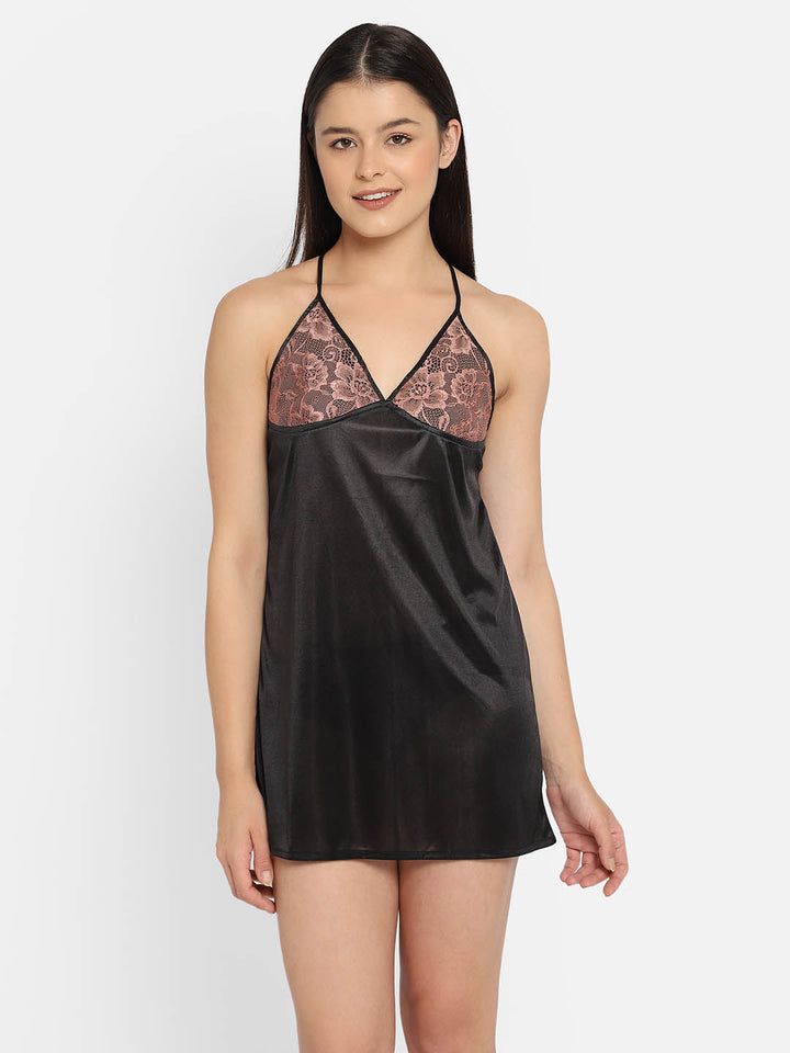 Satin Babydoll With Lacy Cups & Stylised Back