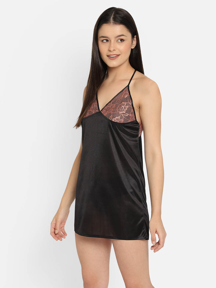 Satin Babydoll With Lacy Cups & Stylised Back