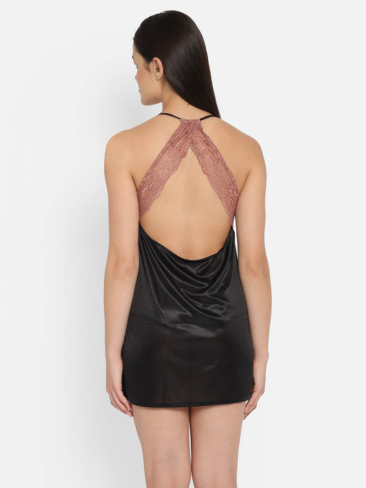 Satin Babydoll With Lacy Cups & Stylised Back