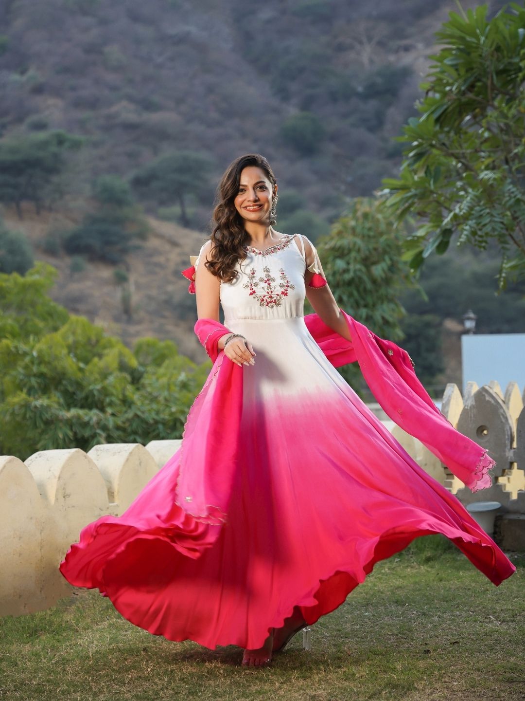 Nadra-White-&-Pink-Ombre-Gown-With-Dupatta