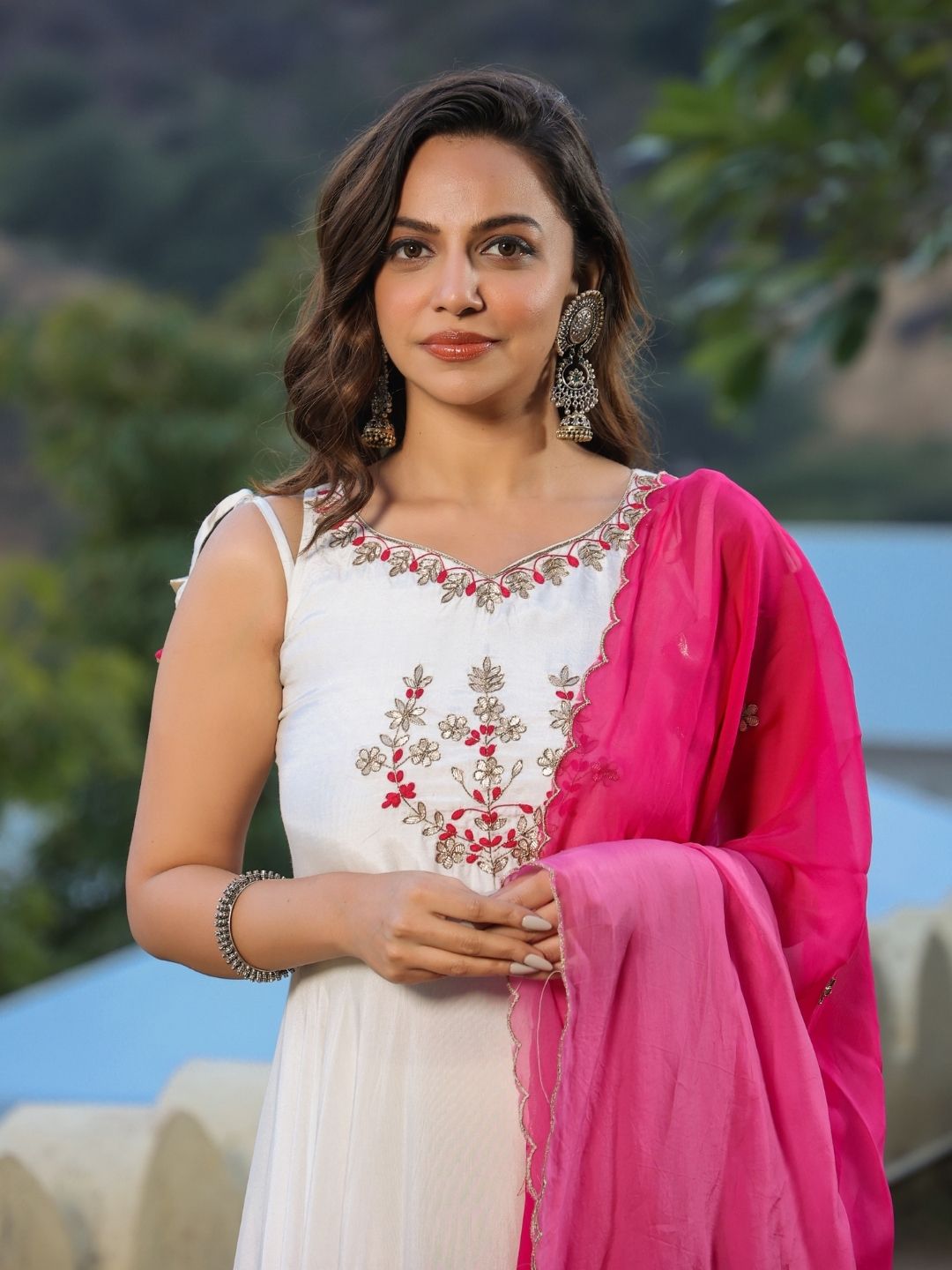 Nadra-White-&-Pink-Ombre-Gown-With-Dupatta