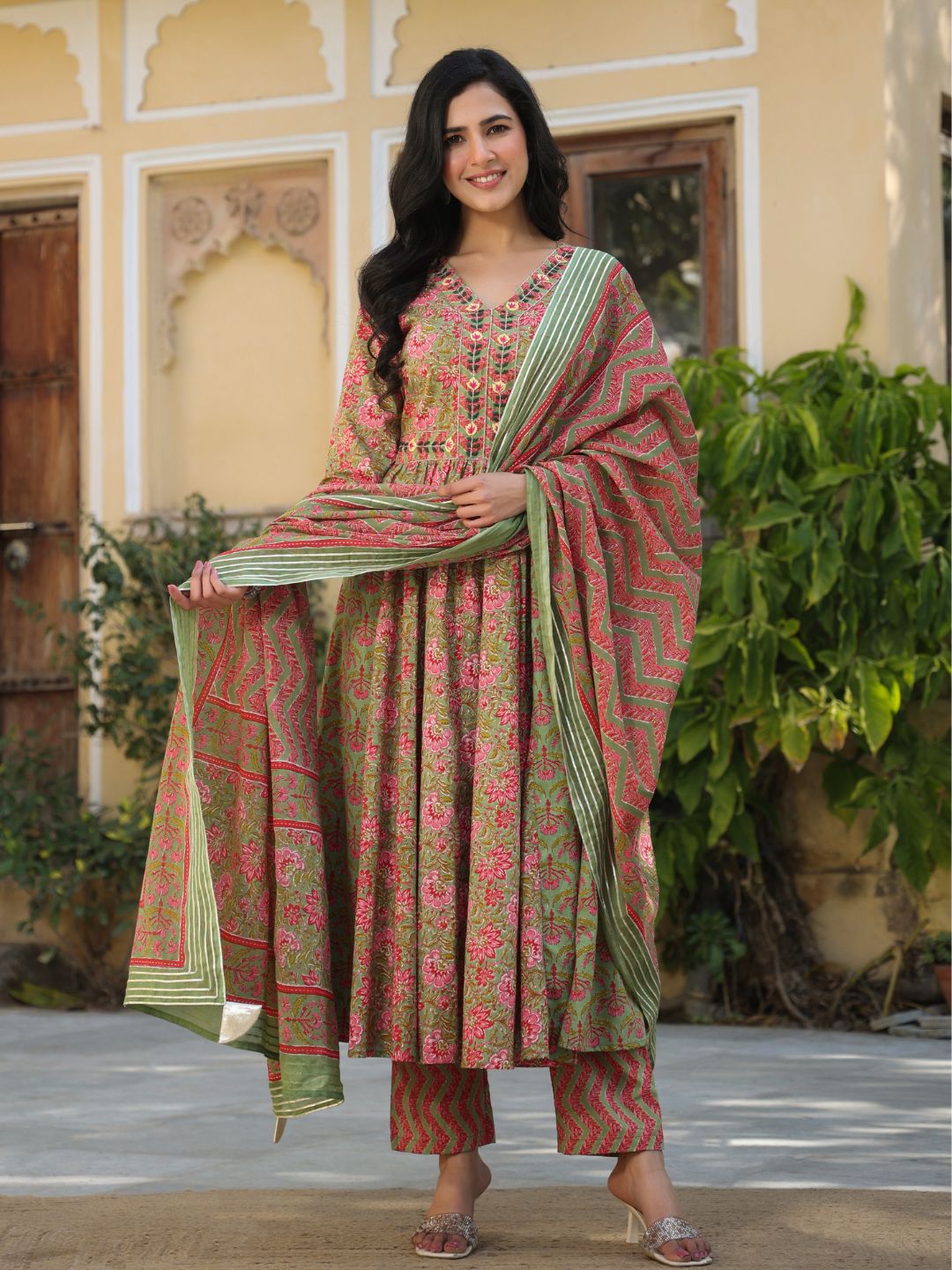 Naheeda-Green-Cotton-Printed-Kurta-Set