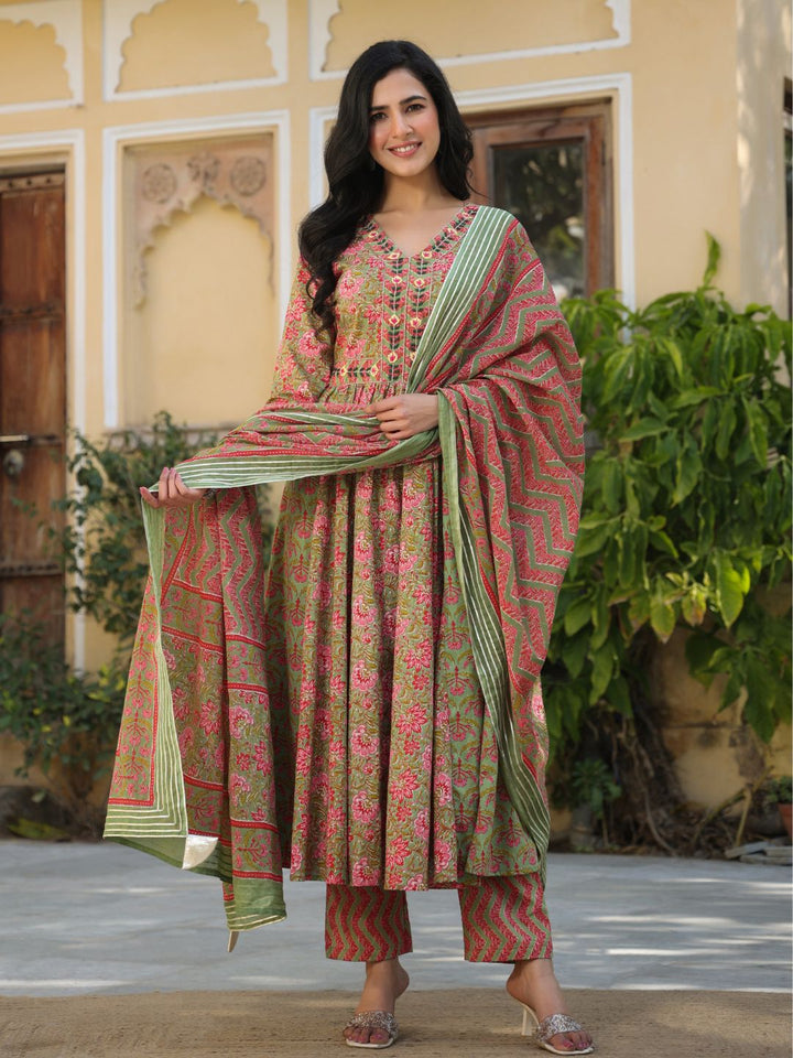 Naheeda-Green-Cotton-Printed-Kurta-Set