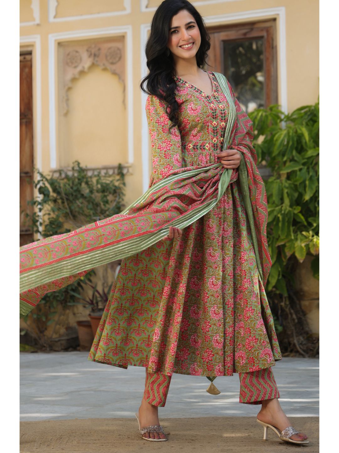 Naheeda-Green-Cotton-Printed-Kurta-Set