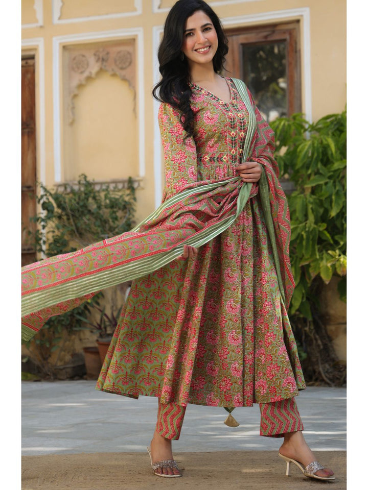 Naheeda-Green-Cotton-Printed-Kurta-Set