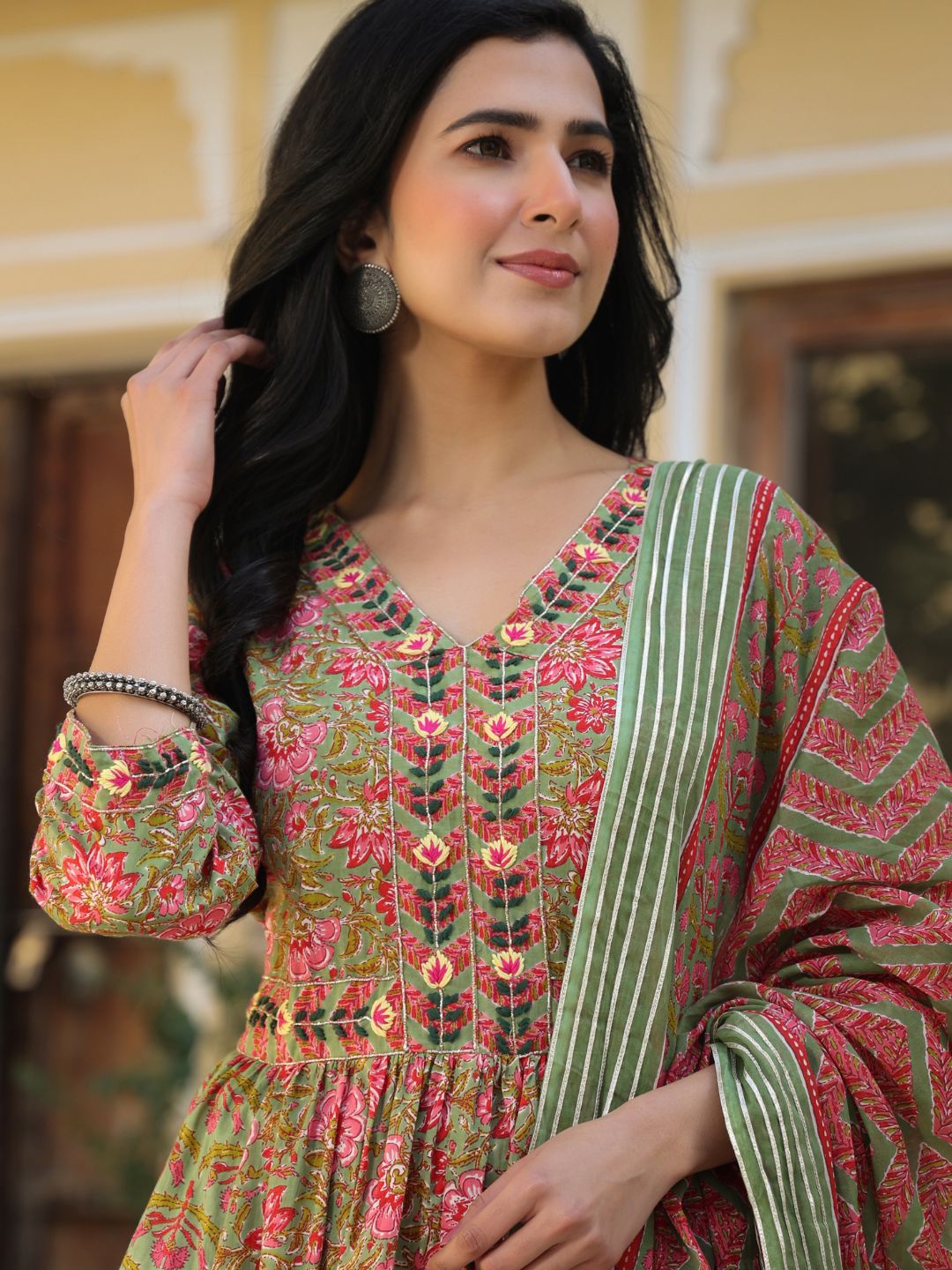Naheeda-Green-Cotton-Printed-Kurta-Set