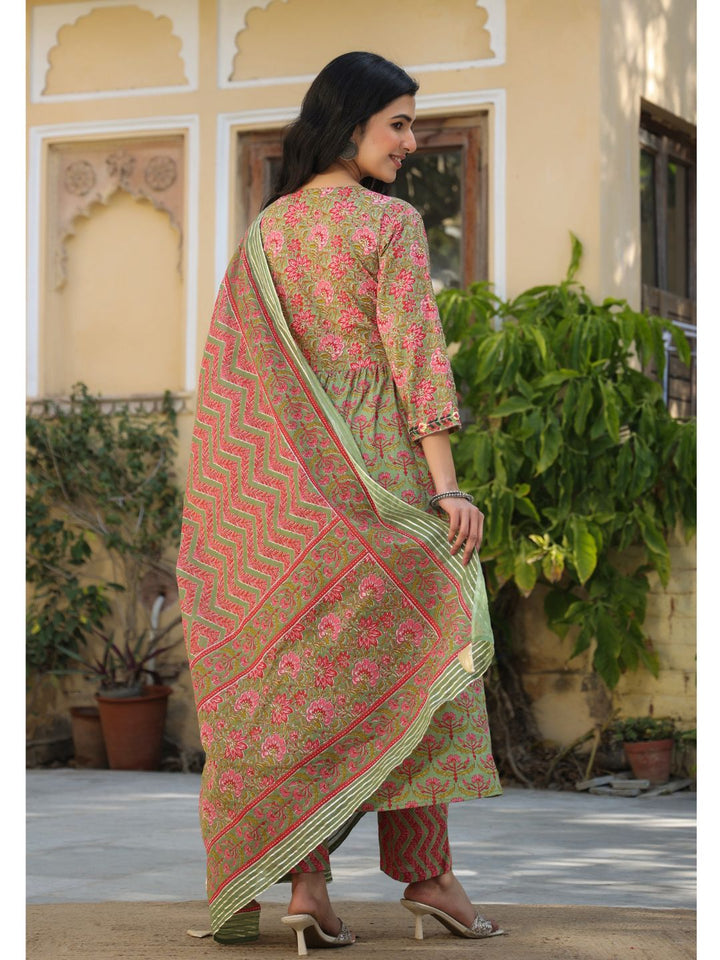 Naheeda-Green-Cotton-Printed-Kurta-Set