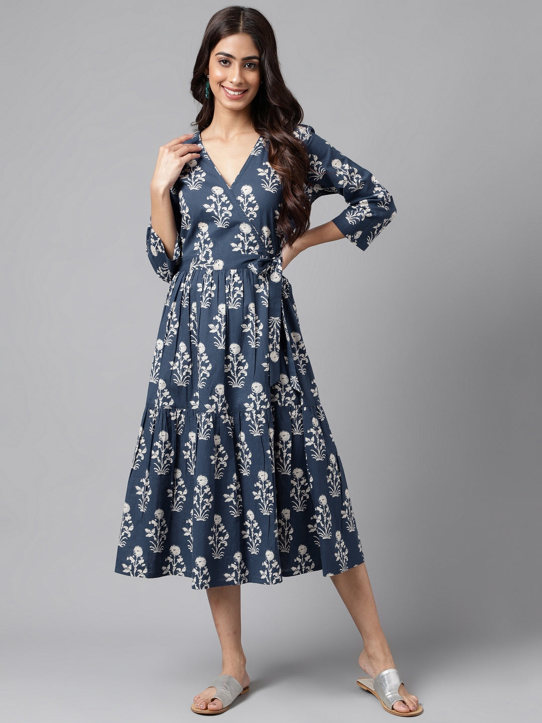 ZERESOUQ-Navy-Blue-Cotton-Floral-Printed-Casual-Wrap-Dress