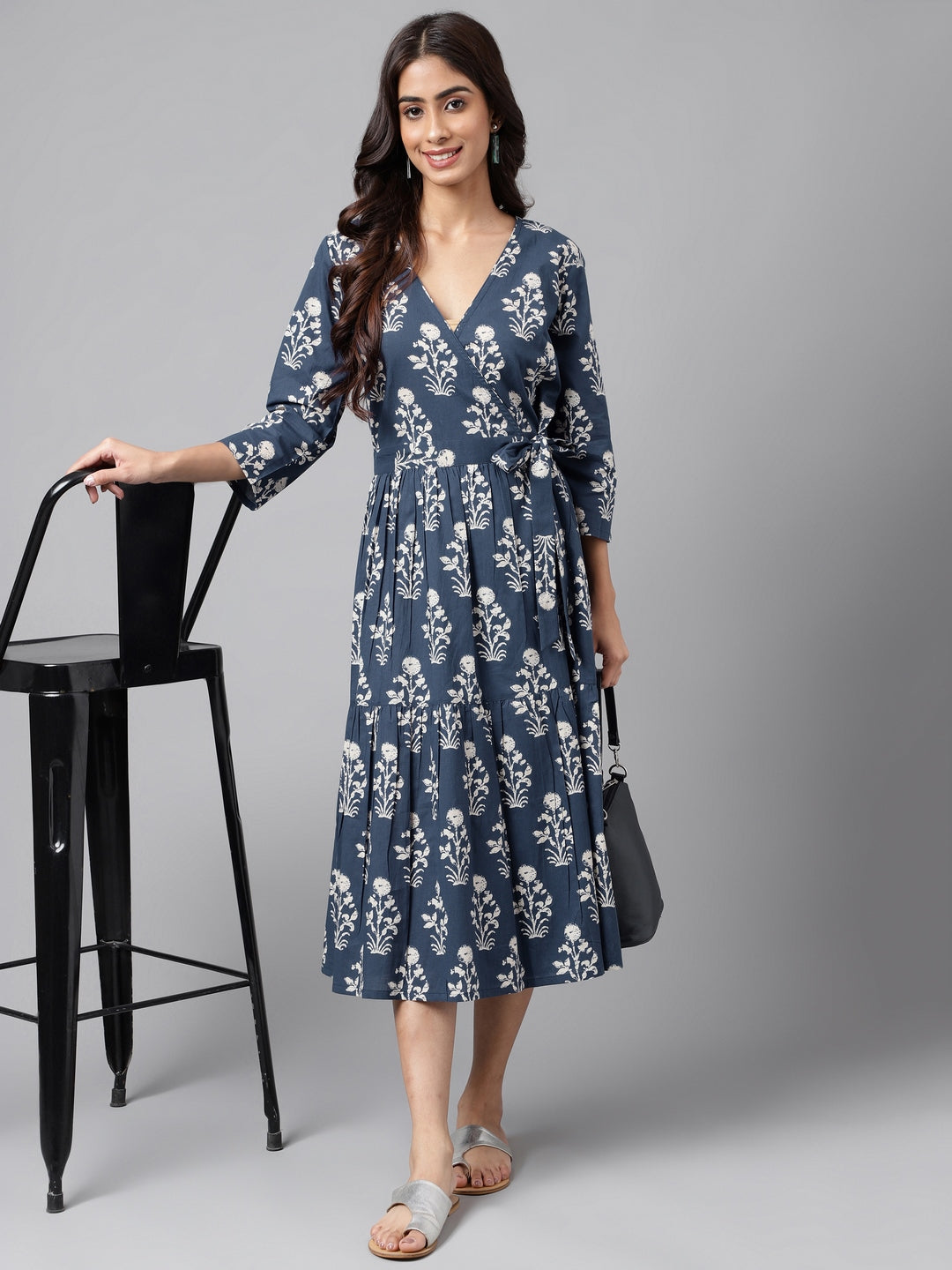 ZERESOUQ-Navy-Blue-Cotton-Floral-Printed-Casual-Wrap-Dress