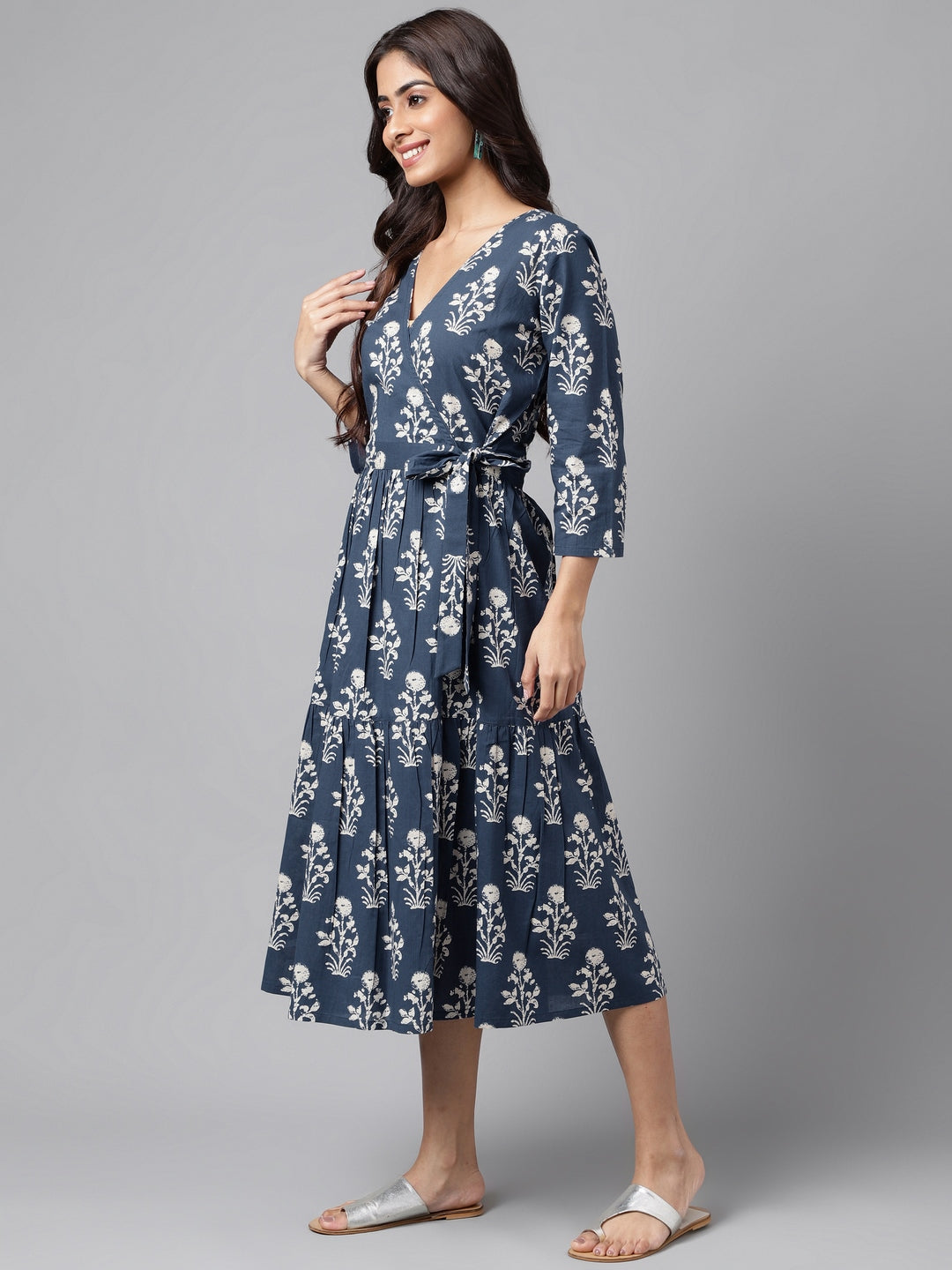ZERESOUQ-Navy-Blue-Cotton-Floral-Printed-Casual-Wrap-Dress