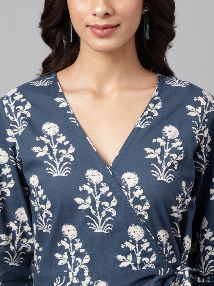 ZERESOUQ-Navy-Blue-Cotton-Floral-Printed-Casual-Wrap-Dress