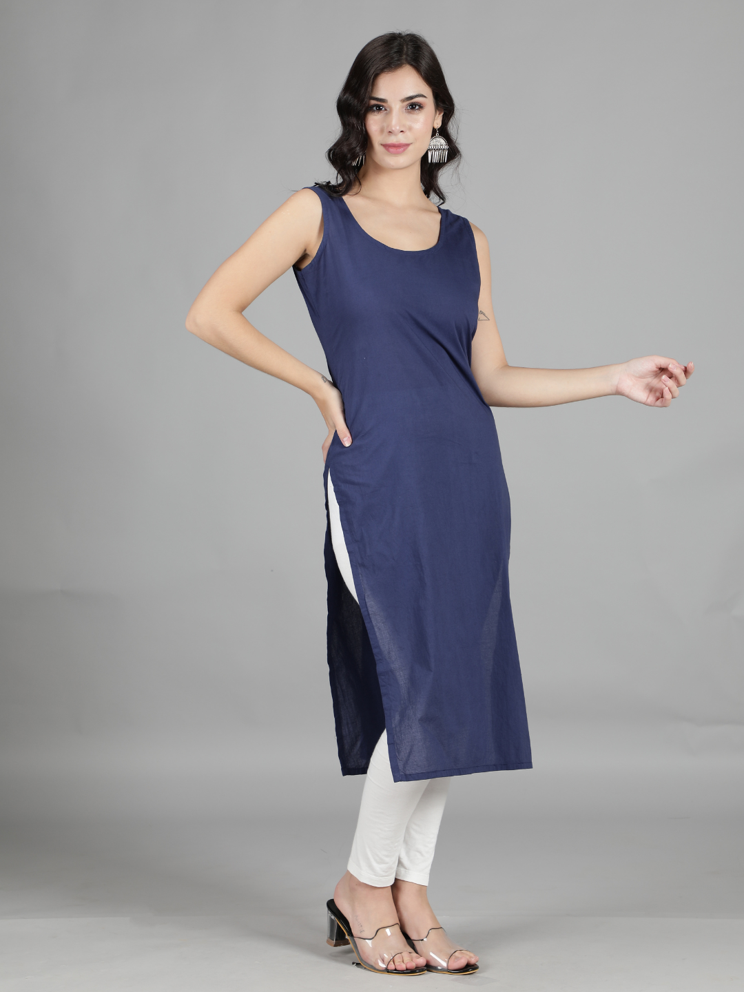 Navy Blue Cotton Long Slip for Chikankari Kurta