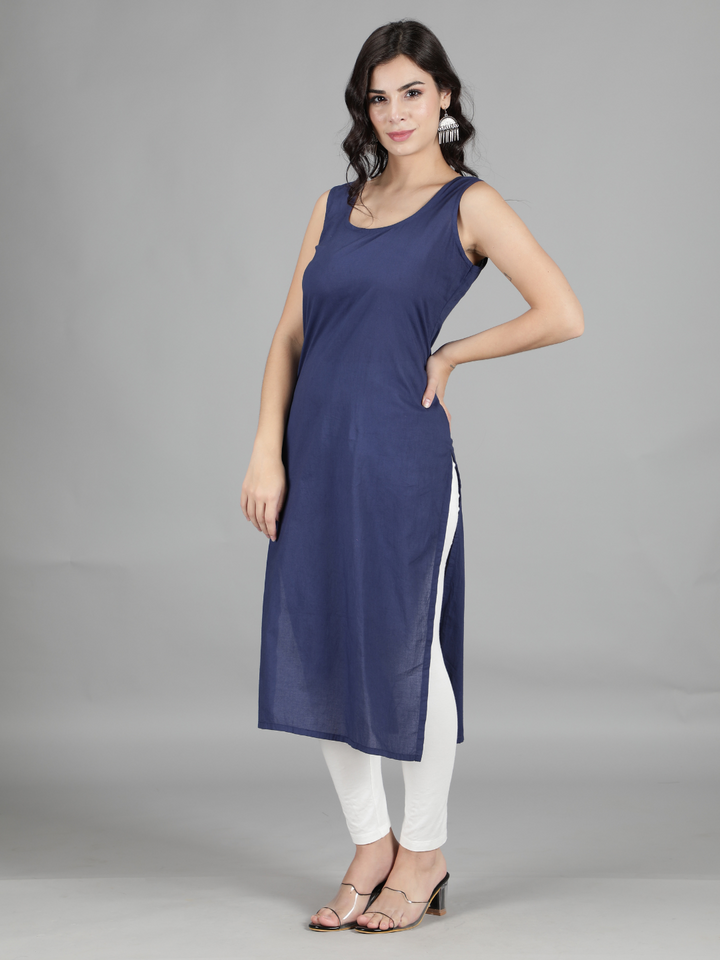 Navy Blue Cotton Long Slip for Chikankari Kurta
