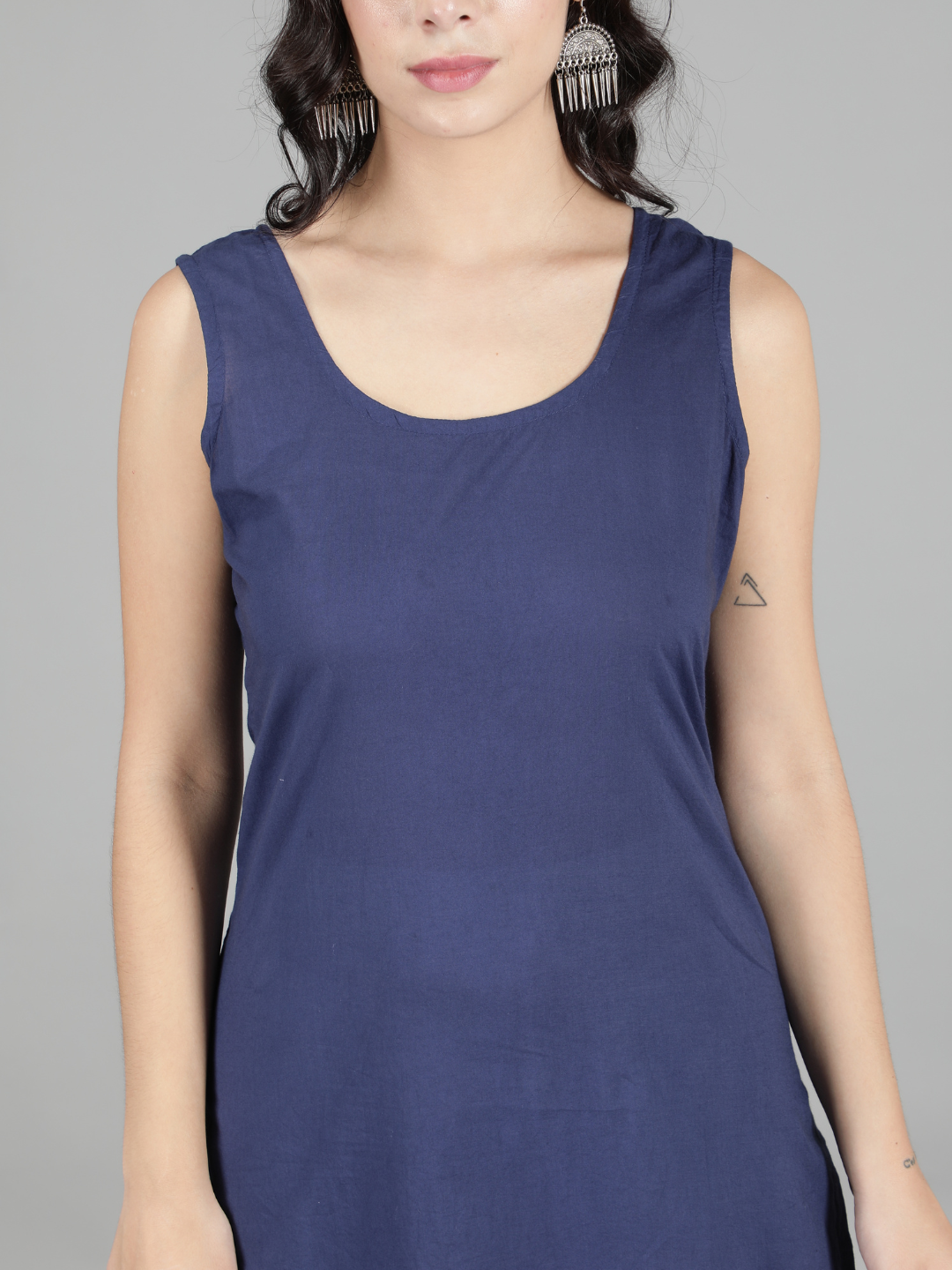 Navy Blue Cotton Long Slip for Chikankari Kurta