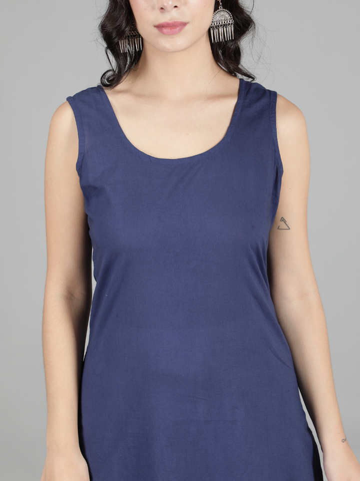 Navy Blue Cotton Long Slip for Chikankari Kurta