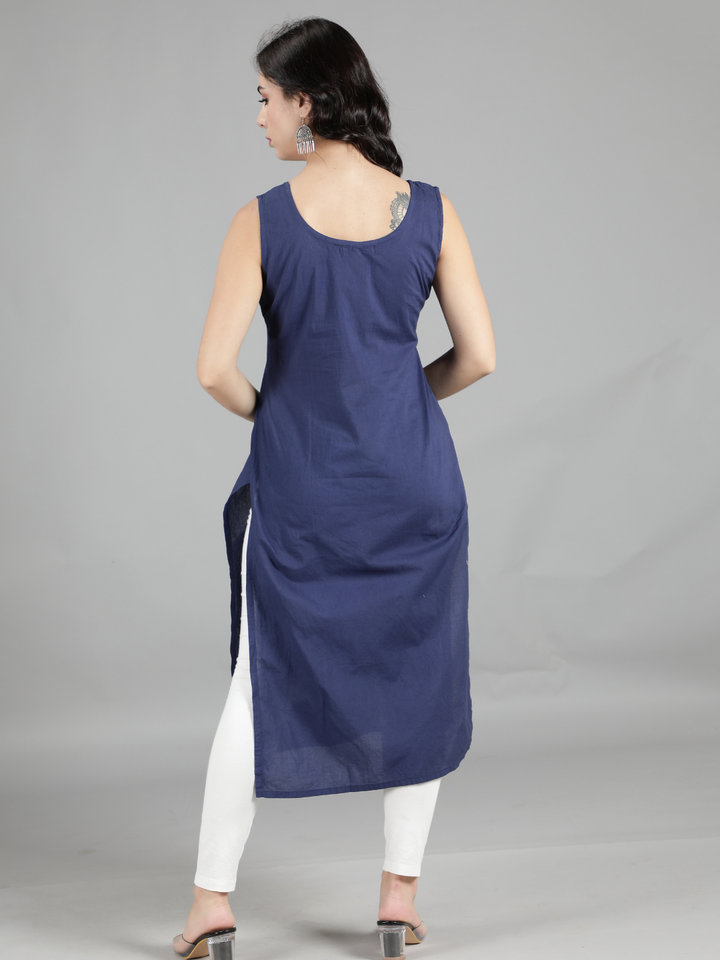Navy Blue Cotton Long Slip for Chikankari Kurta