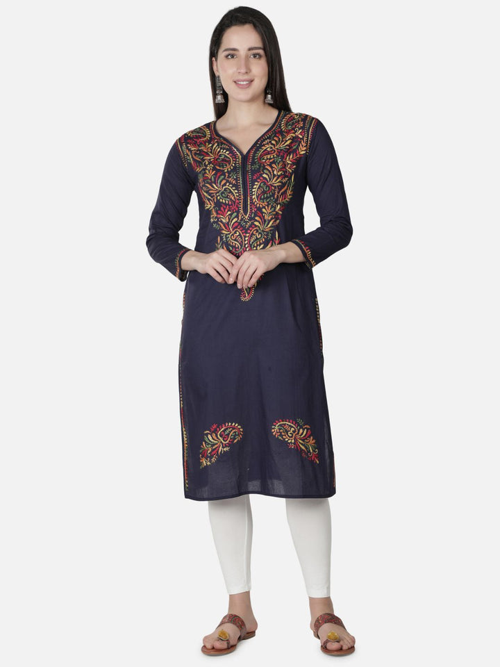 Navy-Blue-Cotton-Lucknowi-Chikan-Kurti