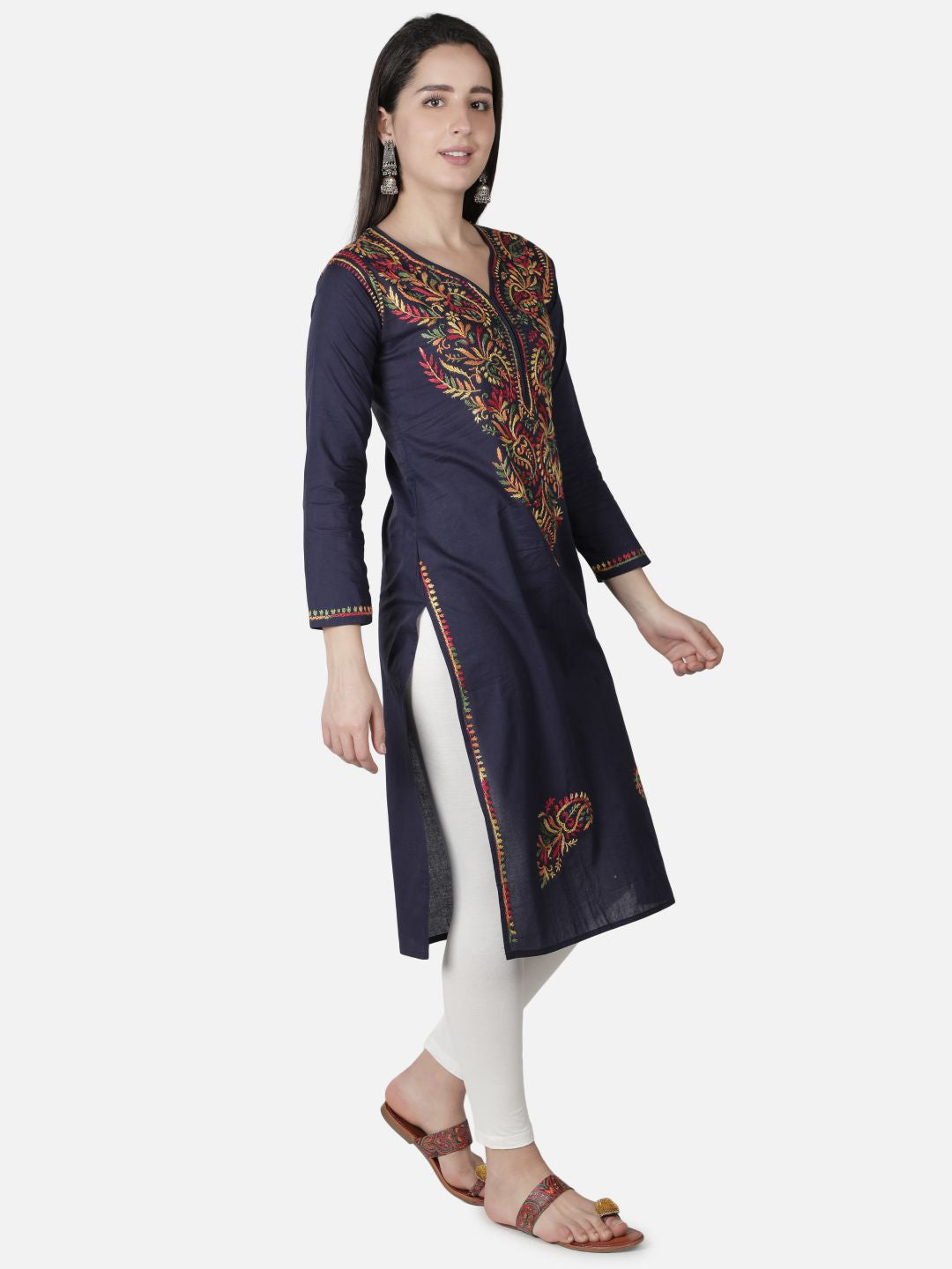 Navy-Blue-Cotton-Lucknowi-Chikan-Kurti