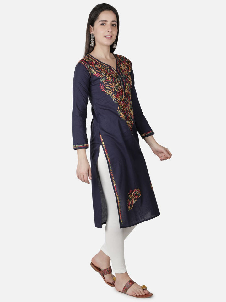 Navy-Blue-Cotton-Lucknowi-Chikan-Kurti