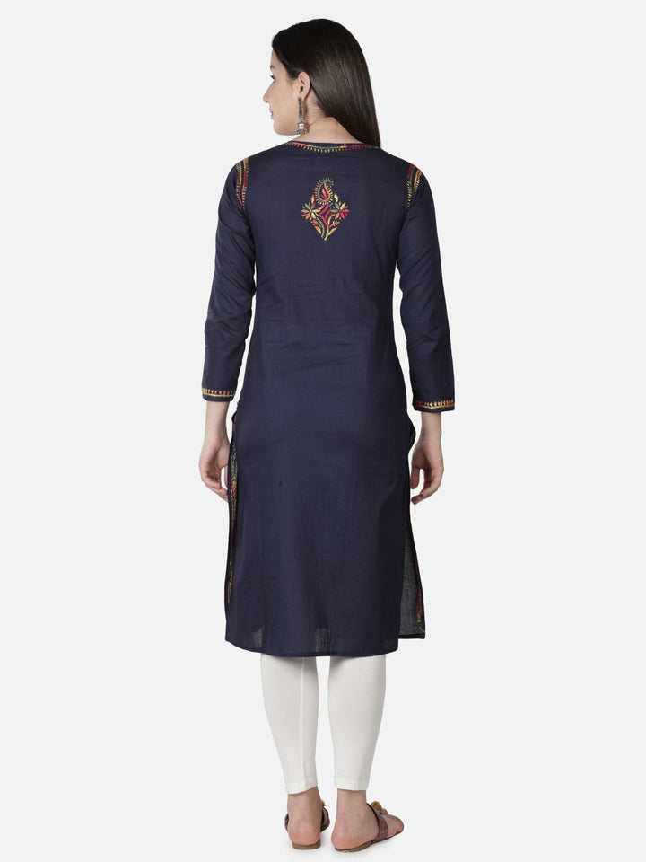Navy-Blue-Cotton-Lucknowi-Chikan-Kurti