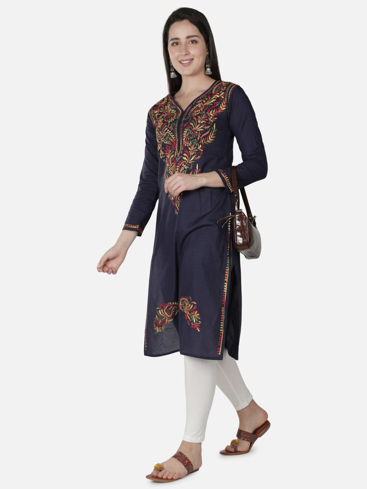 Navy-Blue-Cotton-Lucknowi-Chikan-Kurti