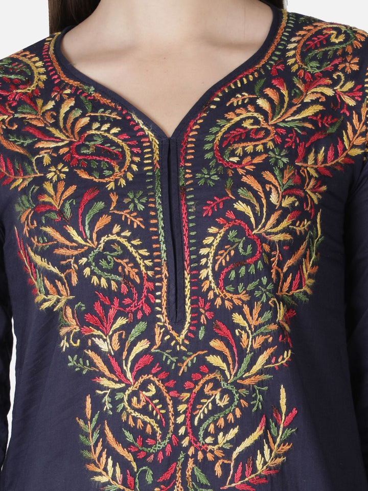 Navy-Blue-Cotton-Lucknowi-Chikan-Kurti
