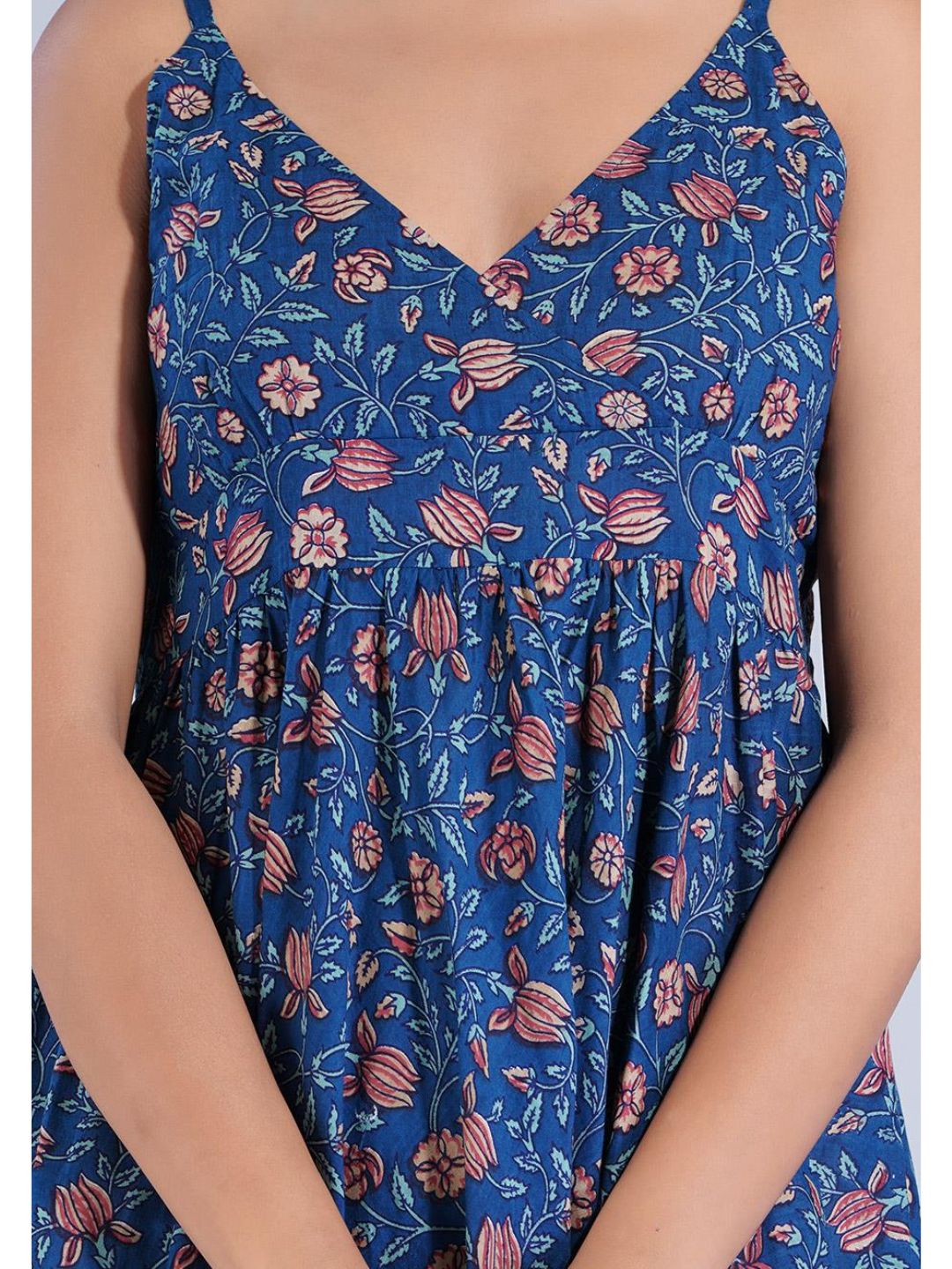 Navy Blue Floral Printed Short Strappy Dress